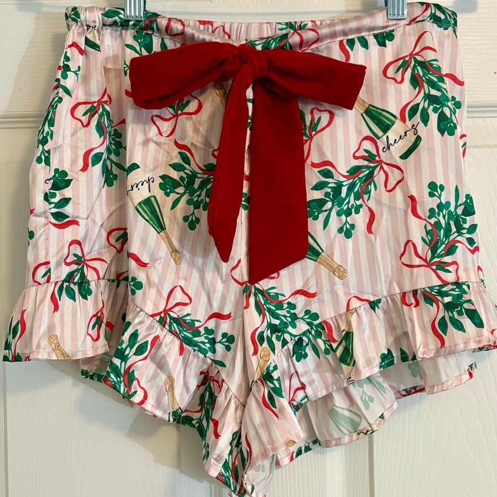 NWT 8 Oak Lane Small satin Christmas ruffle pajama pj bottoms shorts pink New